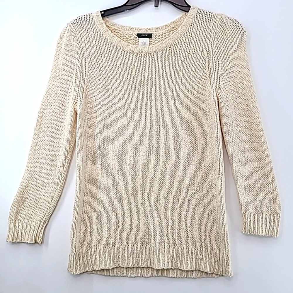 J. CREW Women's Cream Cotton / Lin / Nylon Long Sleeve Sweater‎ - Size Small